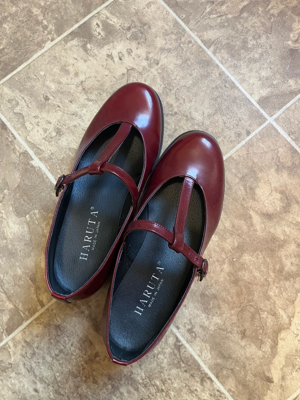 Haruta Burgundy T-Strap Mary Jane Flats - made in Japan